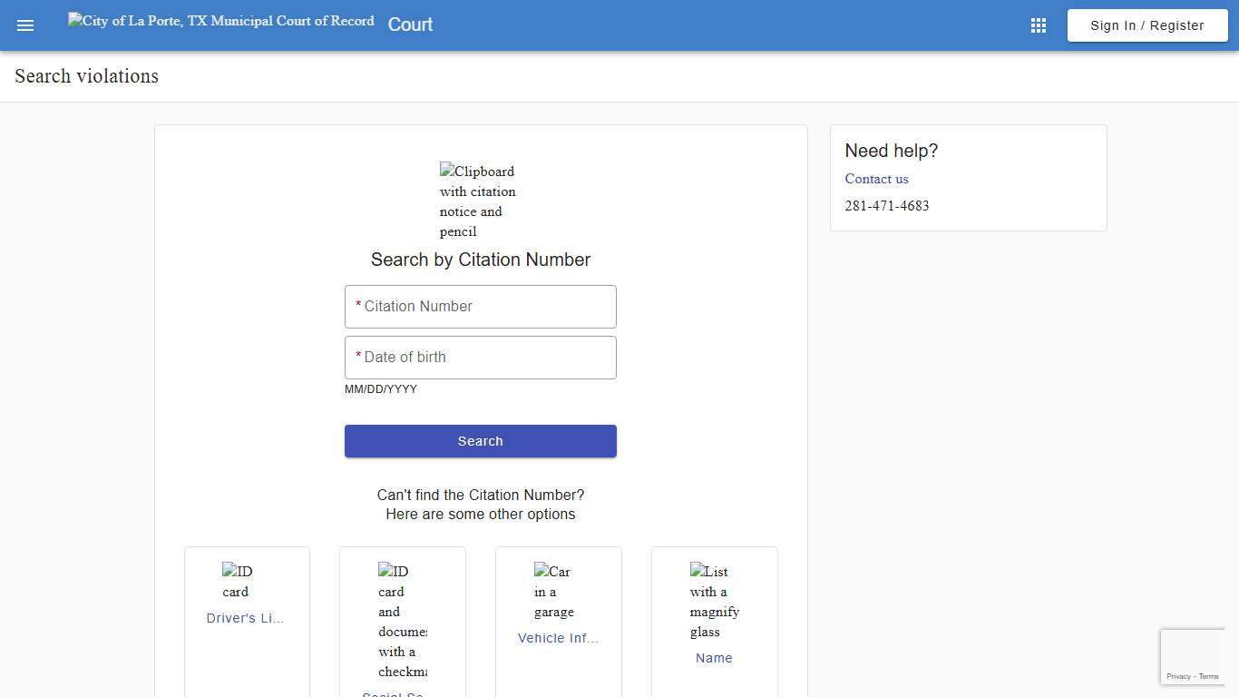 Search - Search violations - Court - La Porte Municipal Court of Record - Municipal Online Services