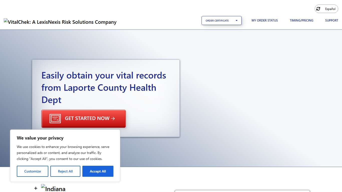 Laporte County Health Dept (IN) Order Certificates - VitalChek